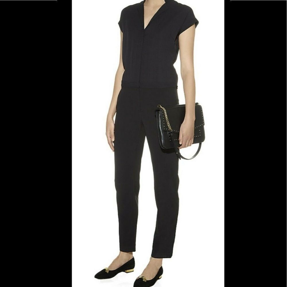REISS Philadelphia Tailored Black Short Sleeve Collared Jumpsuit 2
